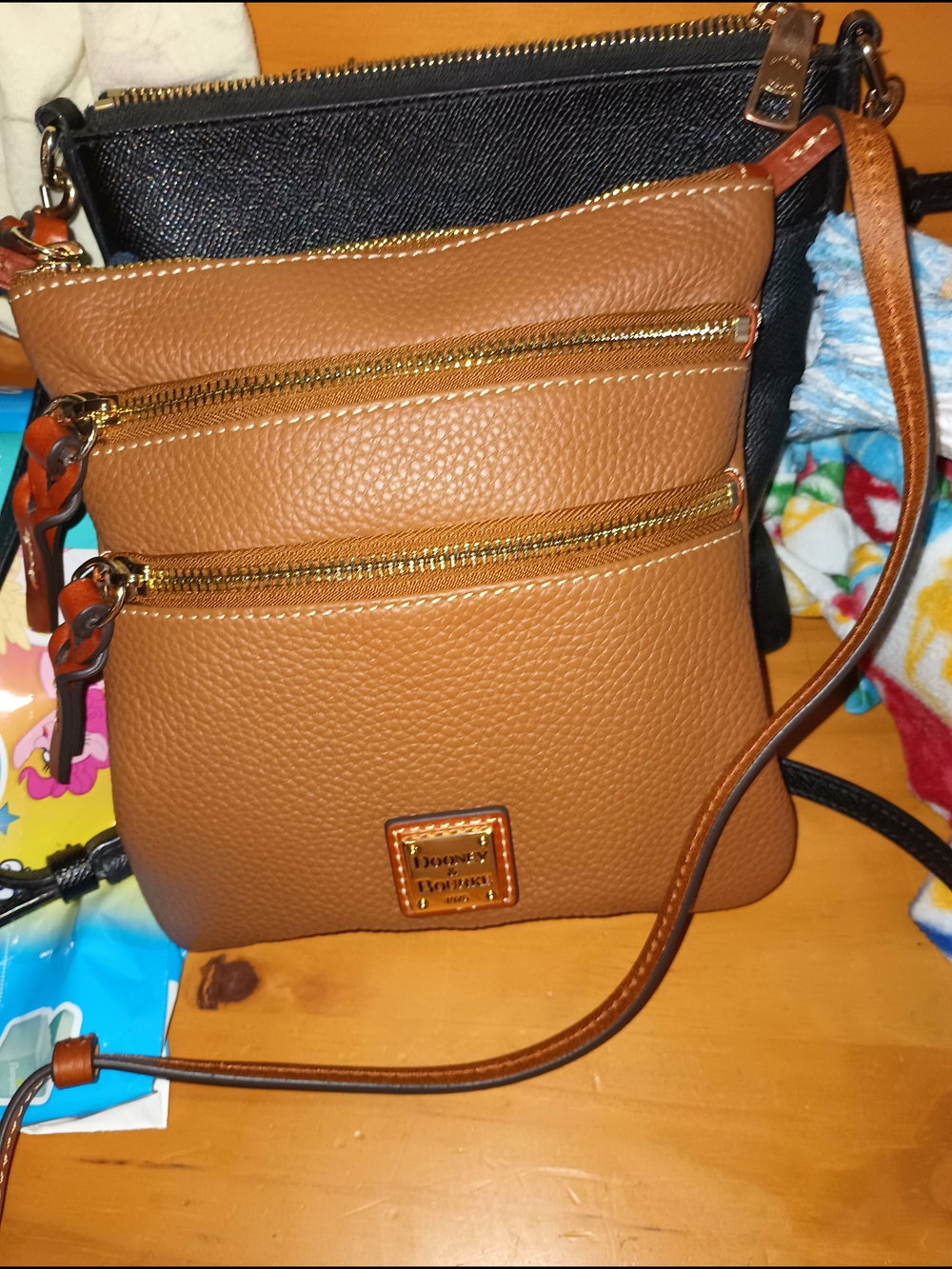 Dooney & Bourke Brown Pebble Leather Crossbody with Dual Zip Pockets